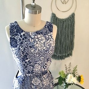 Blue & White Maxi Dress with Cutouts